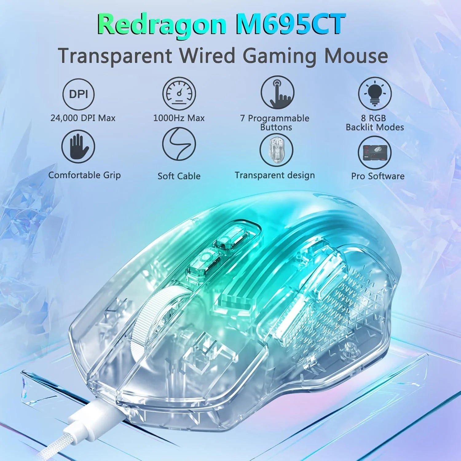 Redragon wired gaming mouse 24,000 dpi 7 programmable button 2 side buttons - mouse