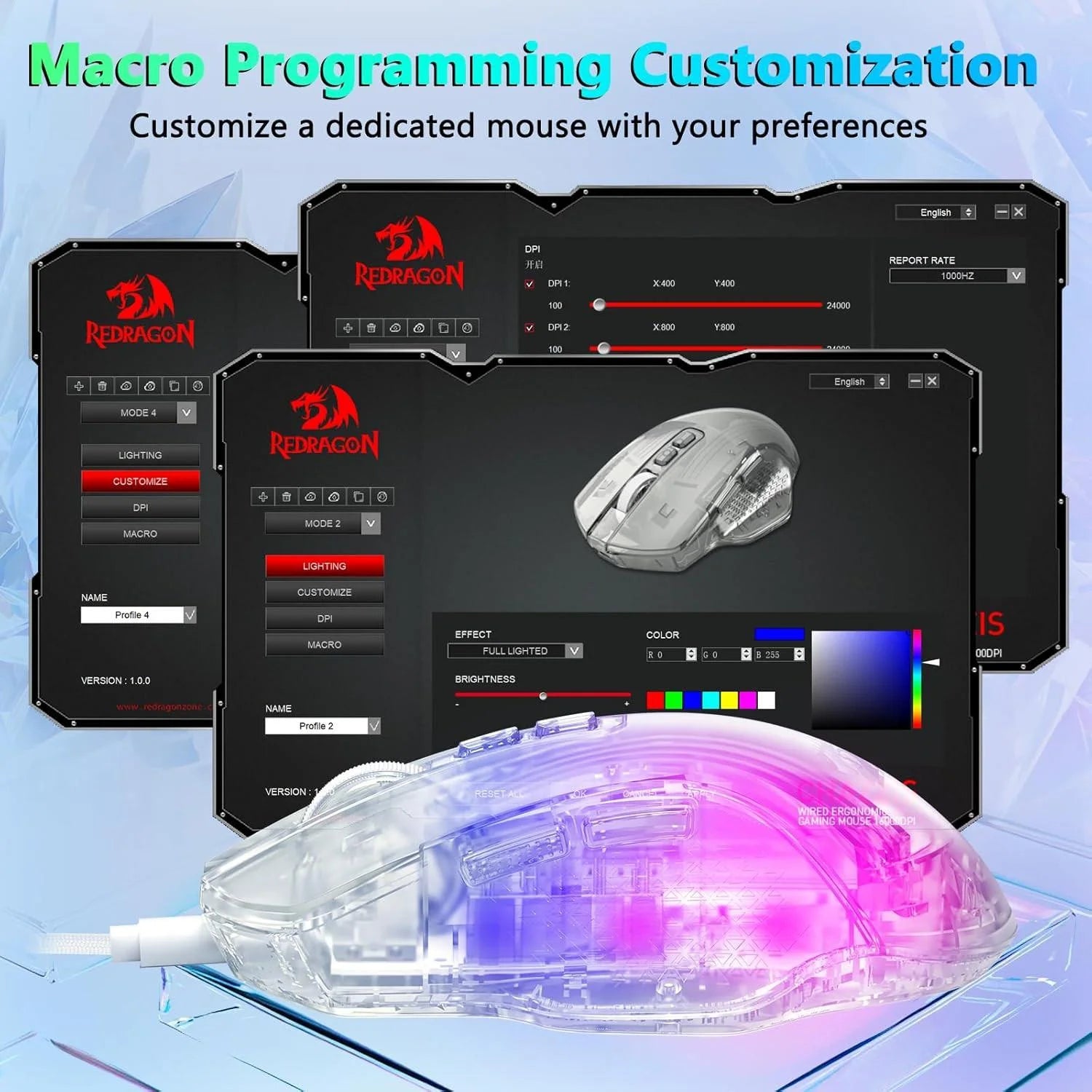 Redragon wired gaming mouse 24,000 dpi 7 programmable button 2 side buttons - mouse
