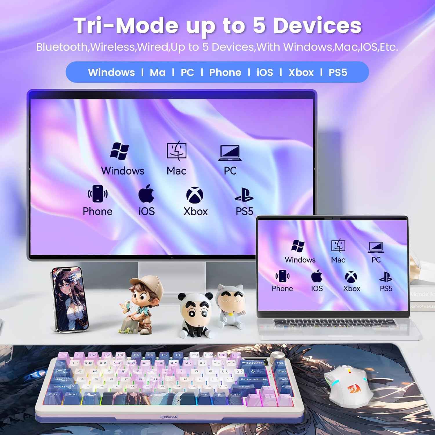 Redragon Wireless Mechanical Keyboard, Gasket Rgb Gaming Keyboard with 81