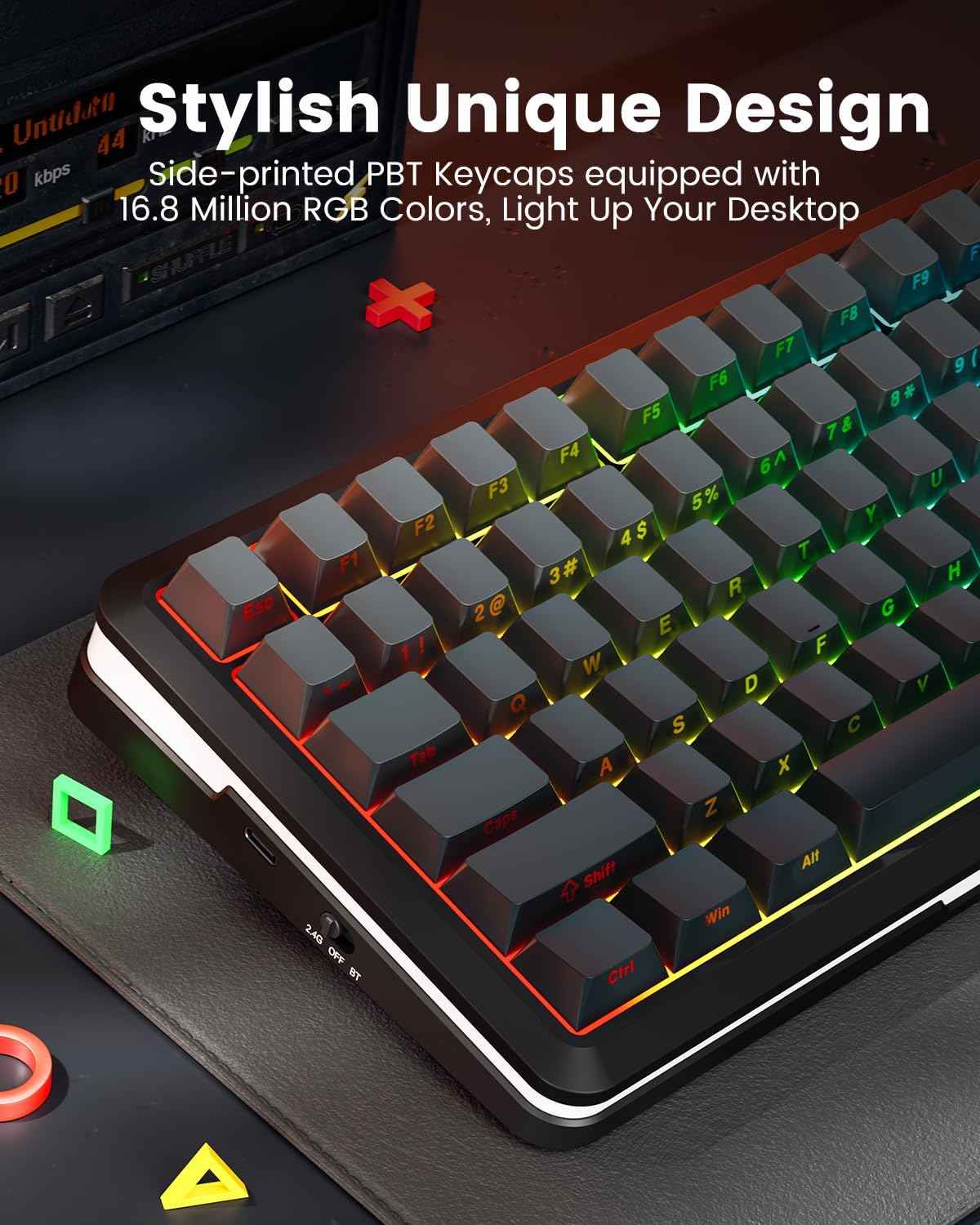 Redragon Wireless Mechanical Keyboard, Gasket Rgb Gaming Keyboard with Screen &