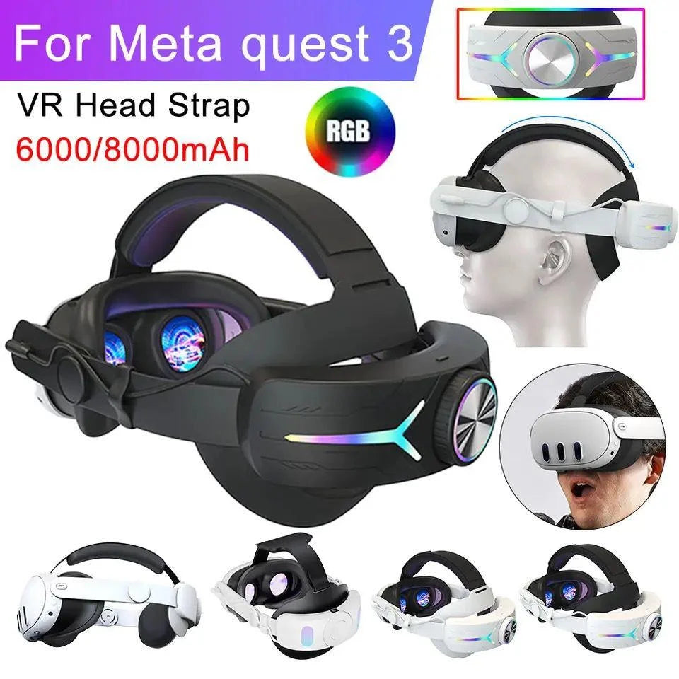 Rgb adjustable vr head strap for meta quest 3 reduce face pressure head strap - black