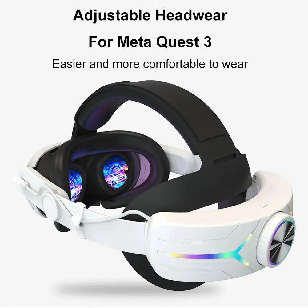 Rgb adjustable vr head strap for meta quest 3 reduce face pressure head strap - white