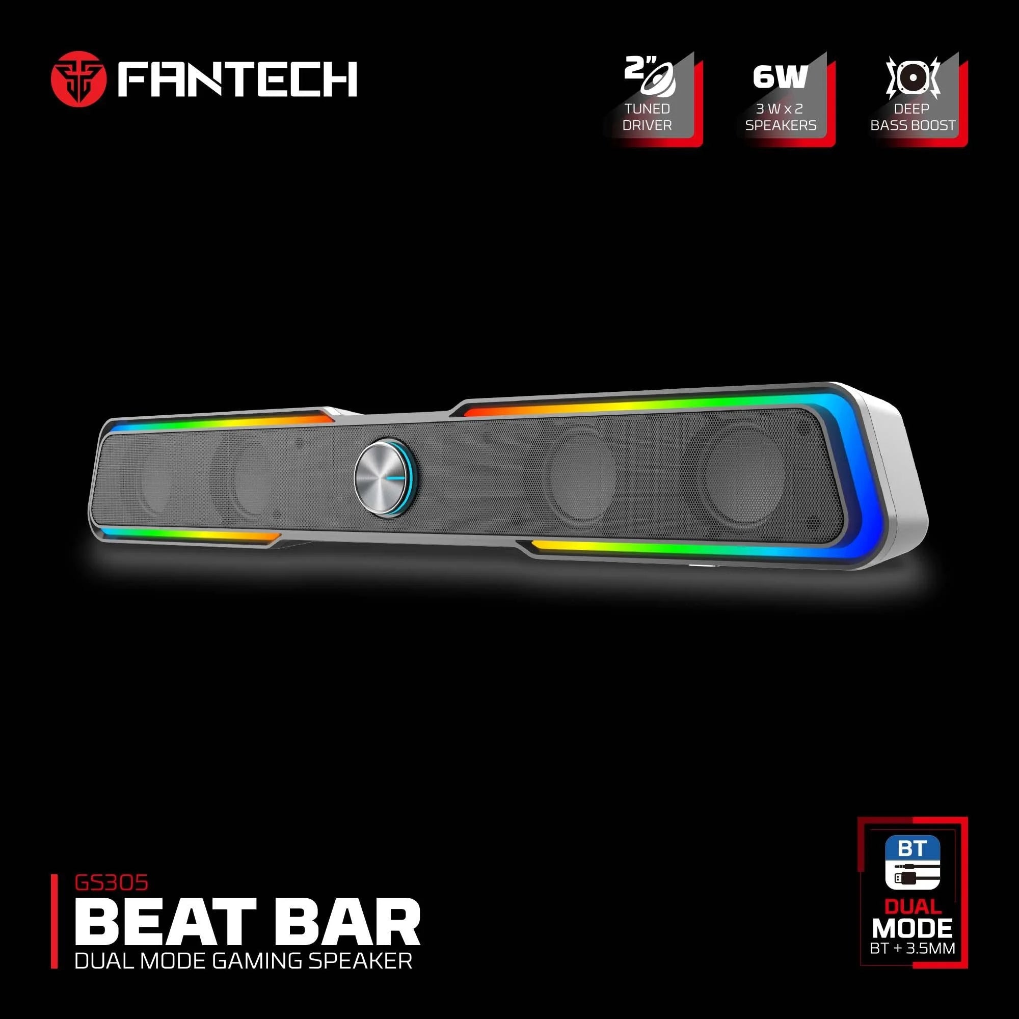 Fantech gs305 bluetooth gaming speaker with dual mode rgb lighting soundbar - audio | speakersf