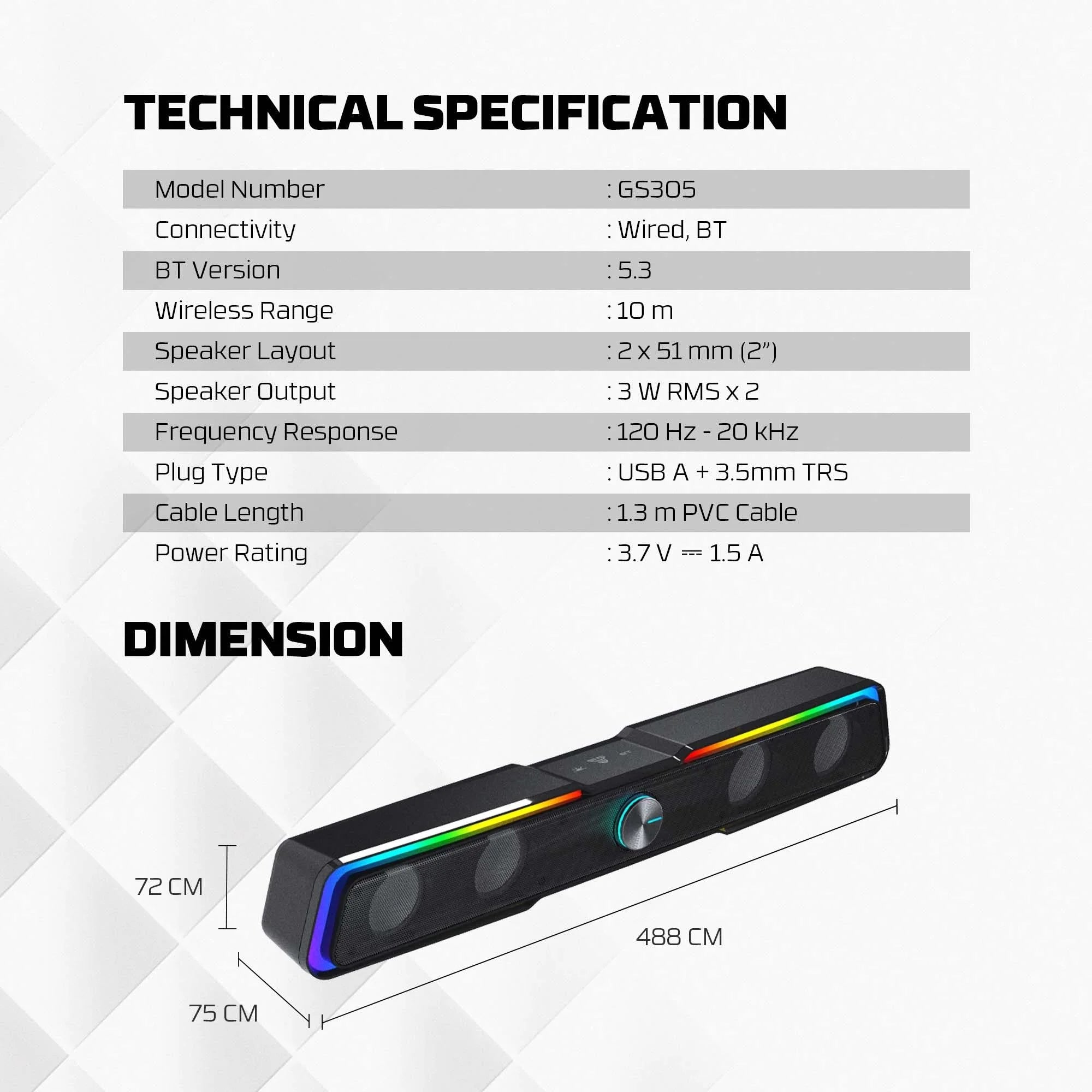 Fantech gs305 bluetooth gaming speaker with dual mode rgb lighting soundbar - audio | speakersf