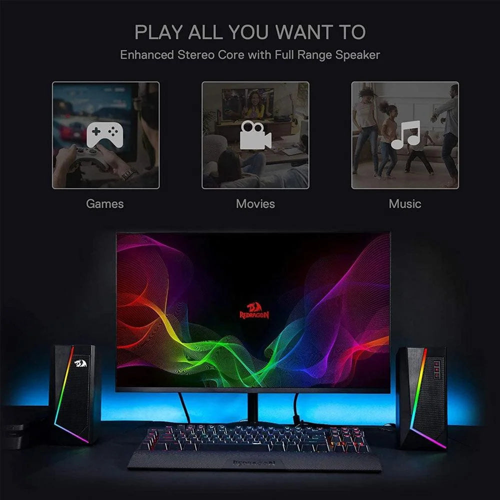Redragon anvil gs520 rgb speakers for immersive desktop audio - audio | speakers