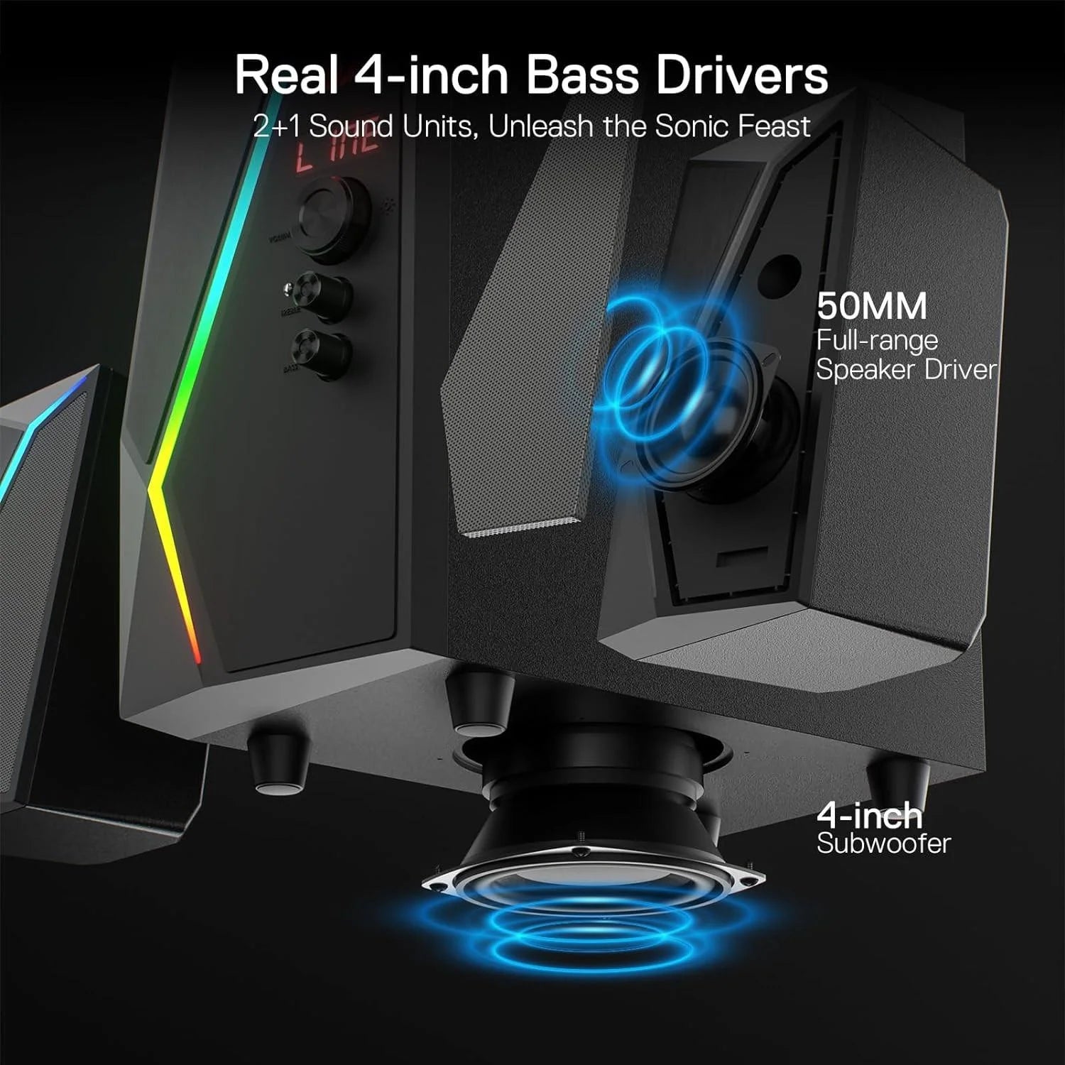 Redragon gs520 pro gaming speakers with subwoofer - 2.1 channel rgb audio system
