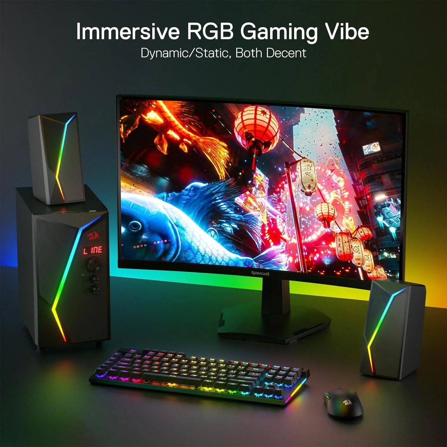 Redragon gs520 pro gaming speakers with subwoofer - 2.1 channel rgb audio system