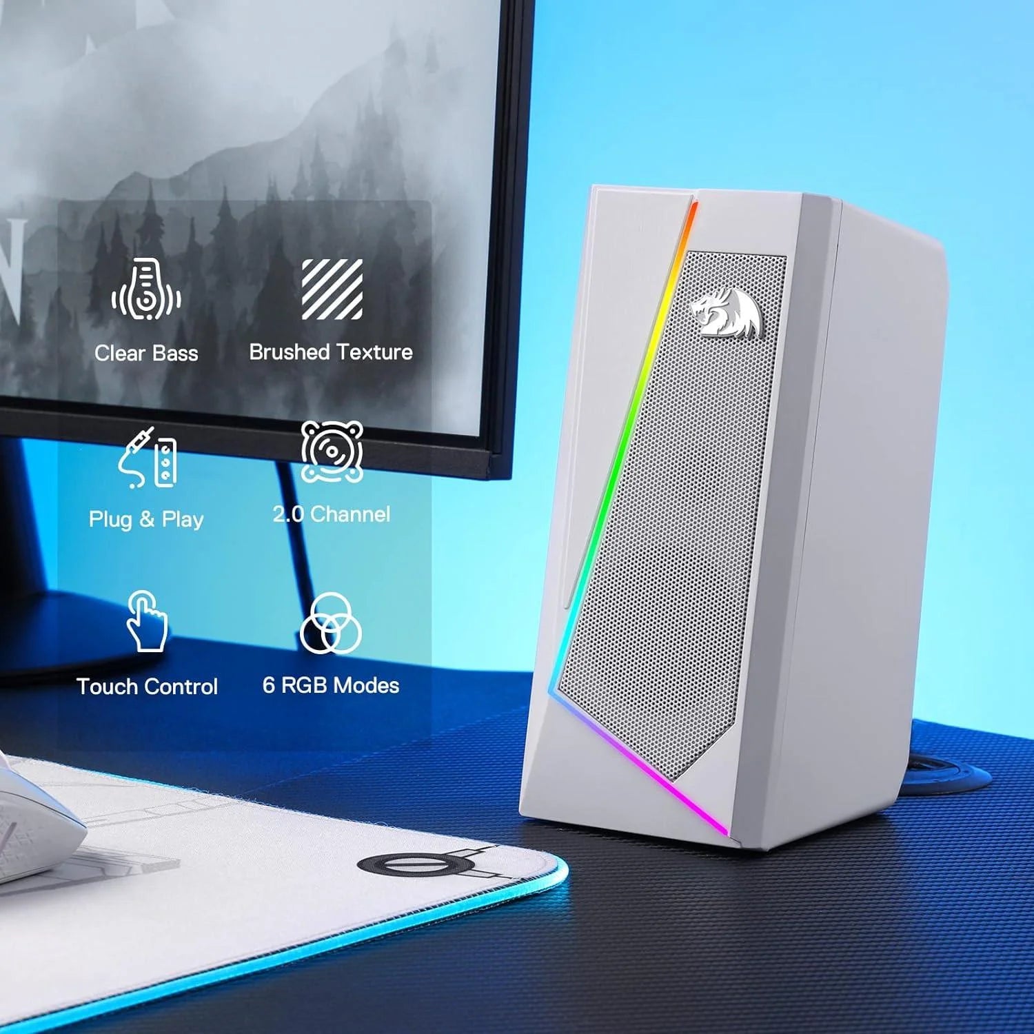 Redragon gs520 rgb desktop speakers white - superior sound and style