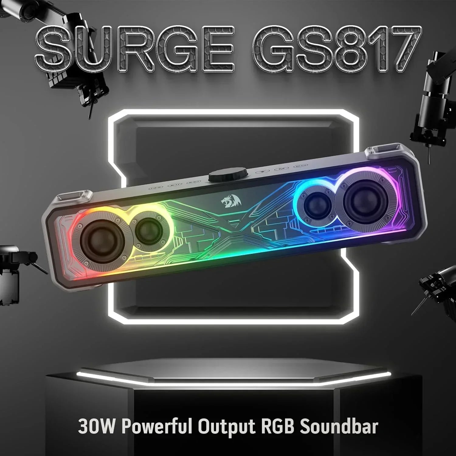 Redragon gs817 rgb desktop soundbar 2.0 channel stereo speakers for desktop w/massive 30w max power touch-control