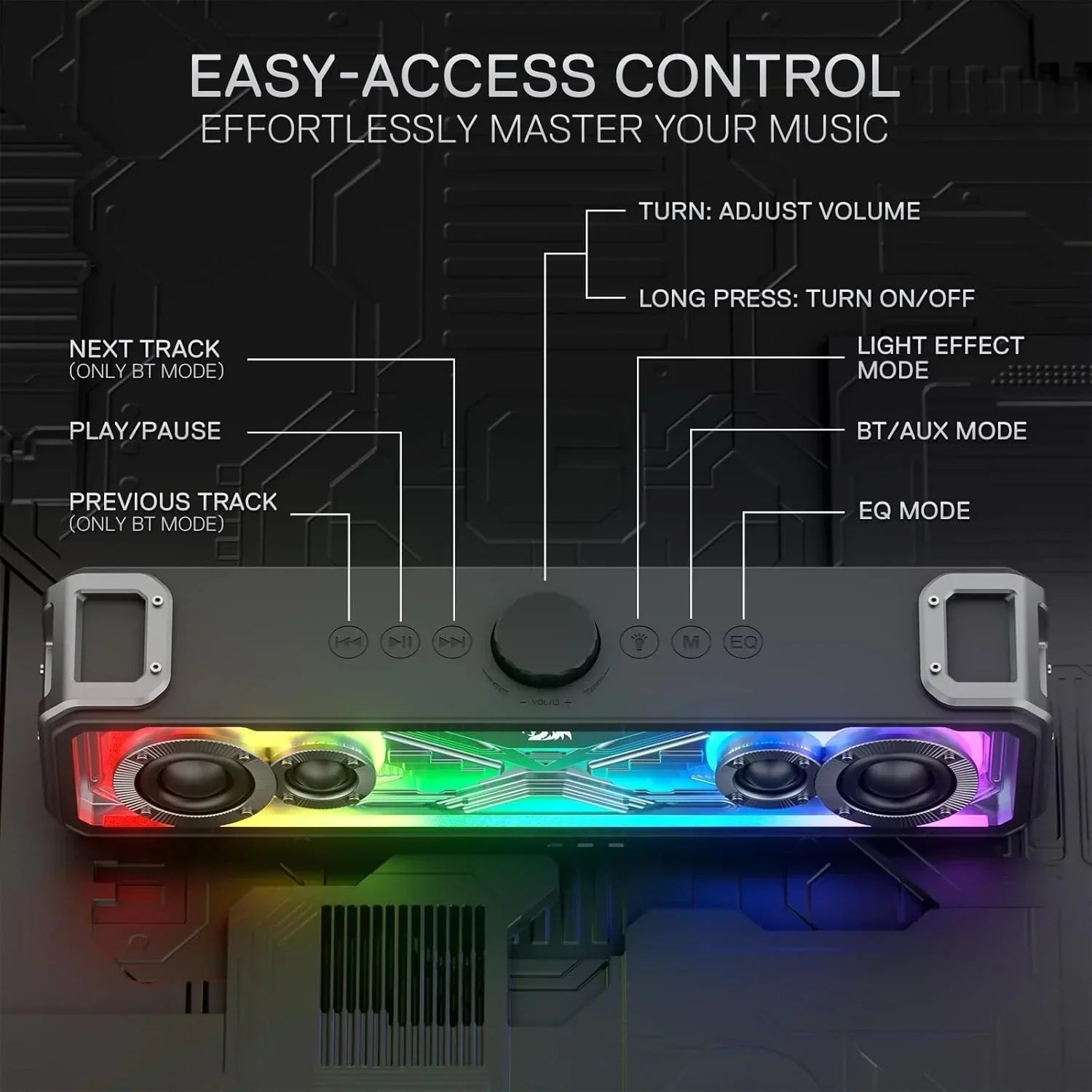Redragon gs817 rgb desktop soundbar 2.0 channel stereo speakers for desktop w/massive 30w max power touch-control