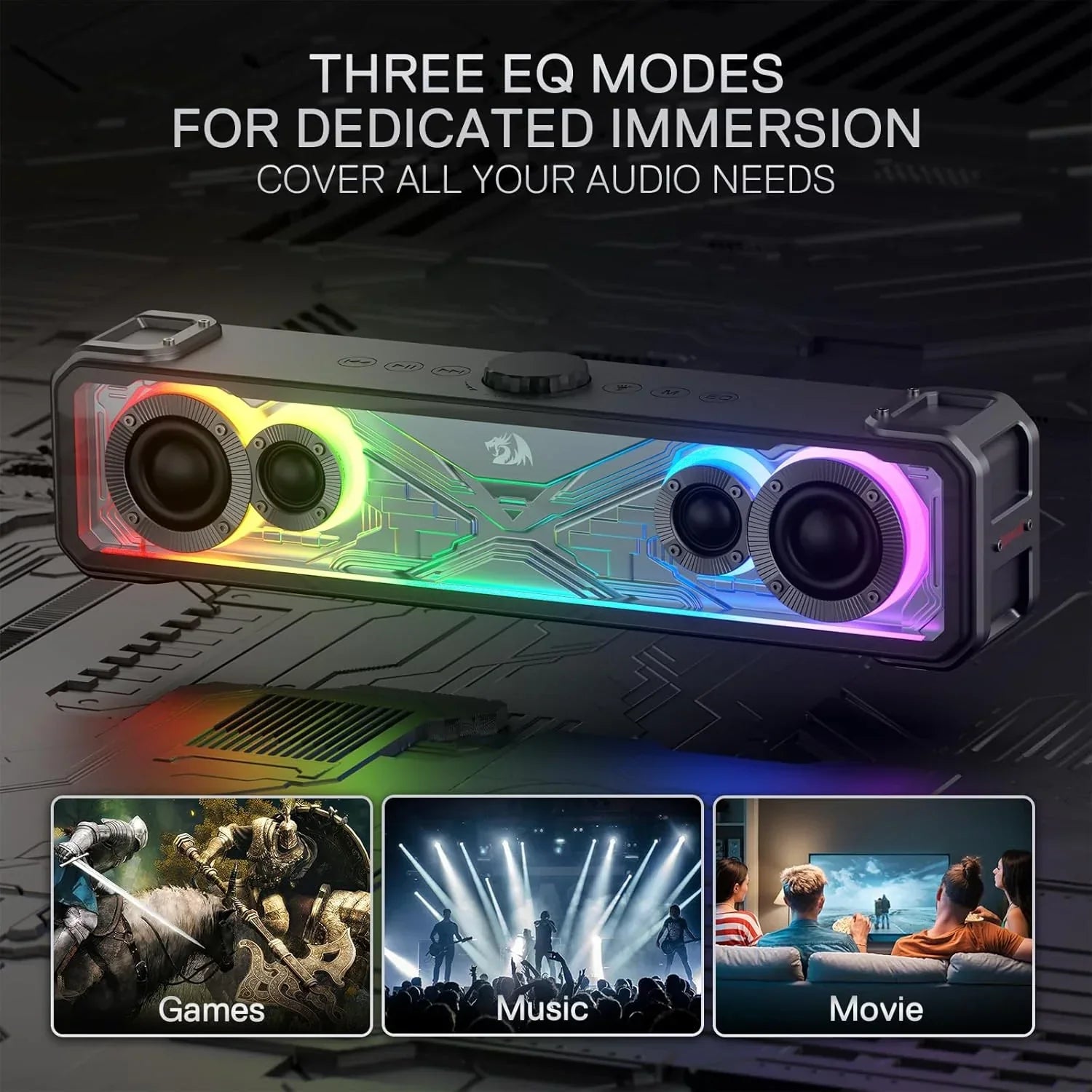 Redragon gs817 rgb desktop soundbar 2.0 channel stereo speakers for desktop w/massive 30w max power touch-control