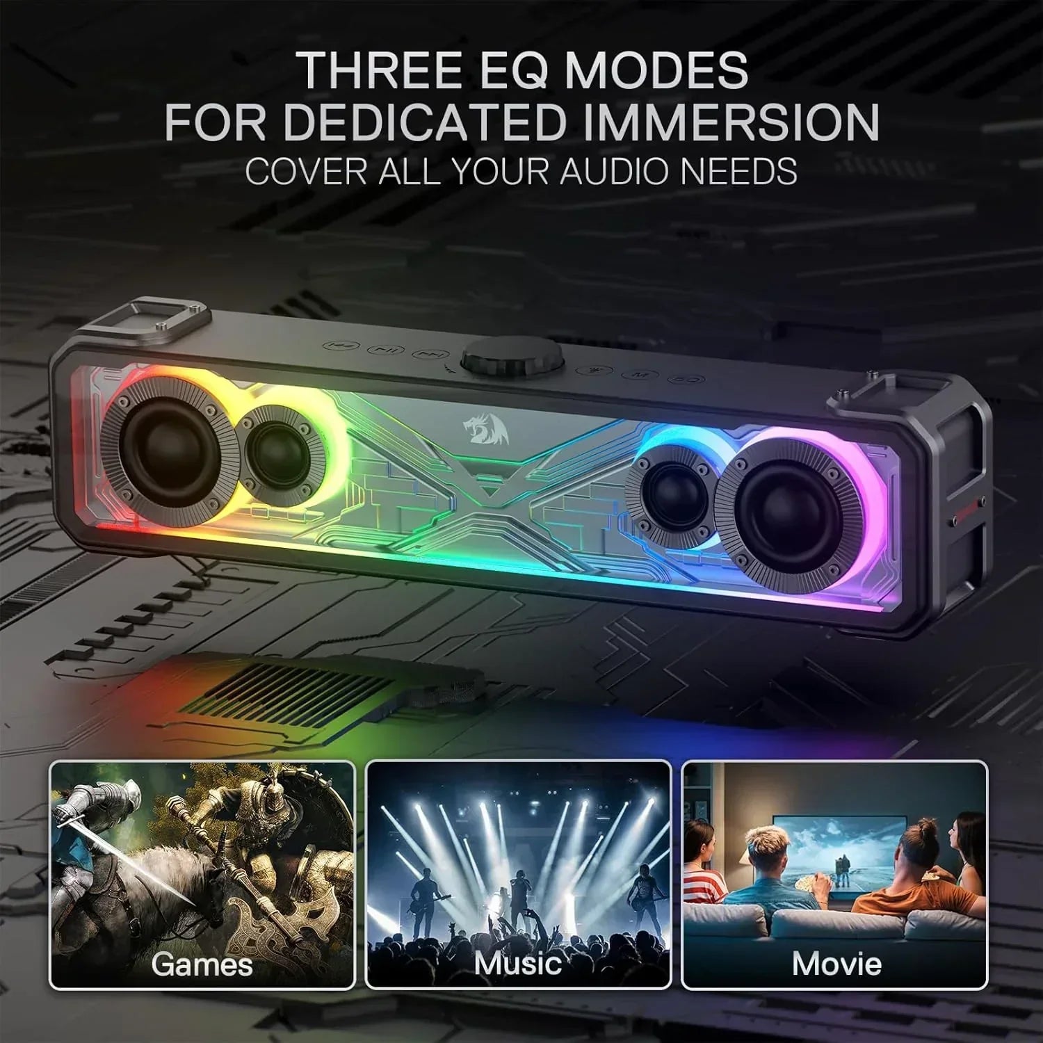 Redragon gs817 rgb desktop soundbar 2.0 channel stereo speakers for desktop w/massive 30w max power touch-control