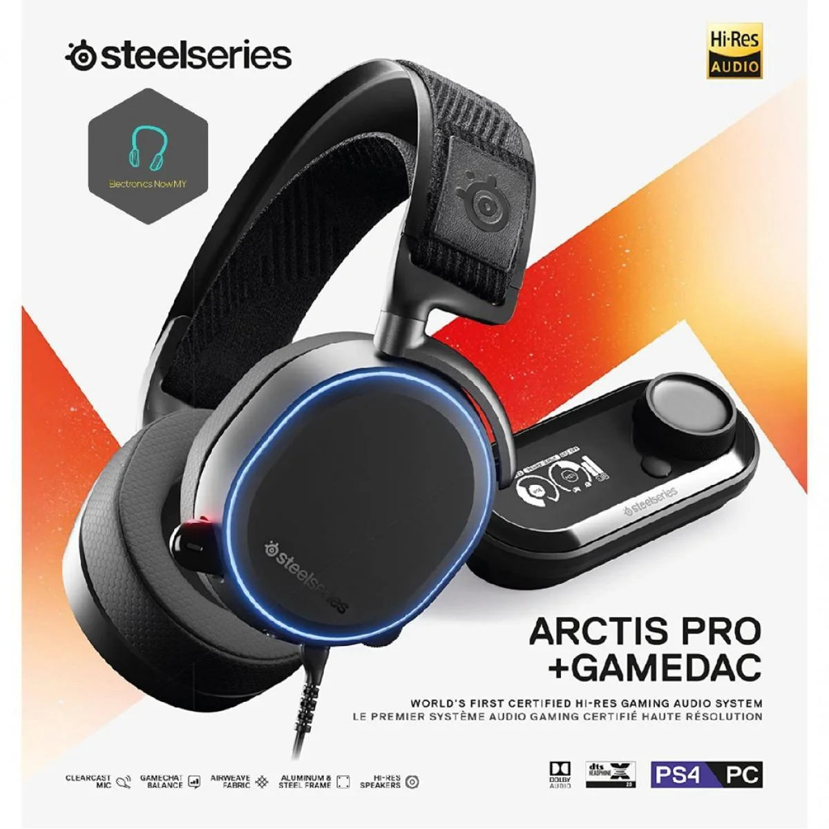 Steelseries arctis pro + gamedac wired certified hi-res audio dedicated dac & amp - for ps5/ps4 and pc - white