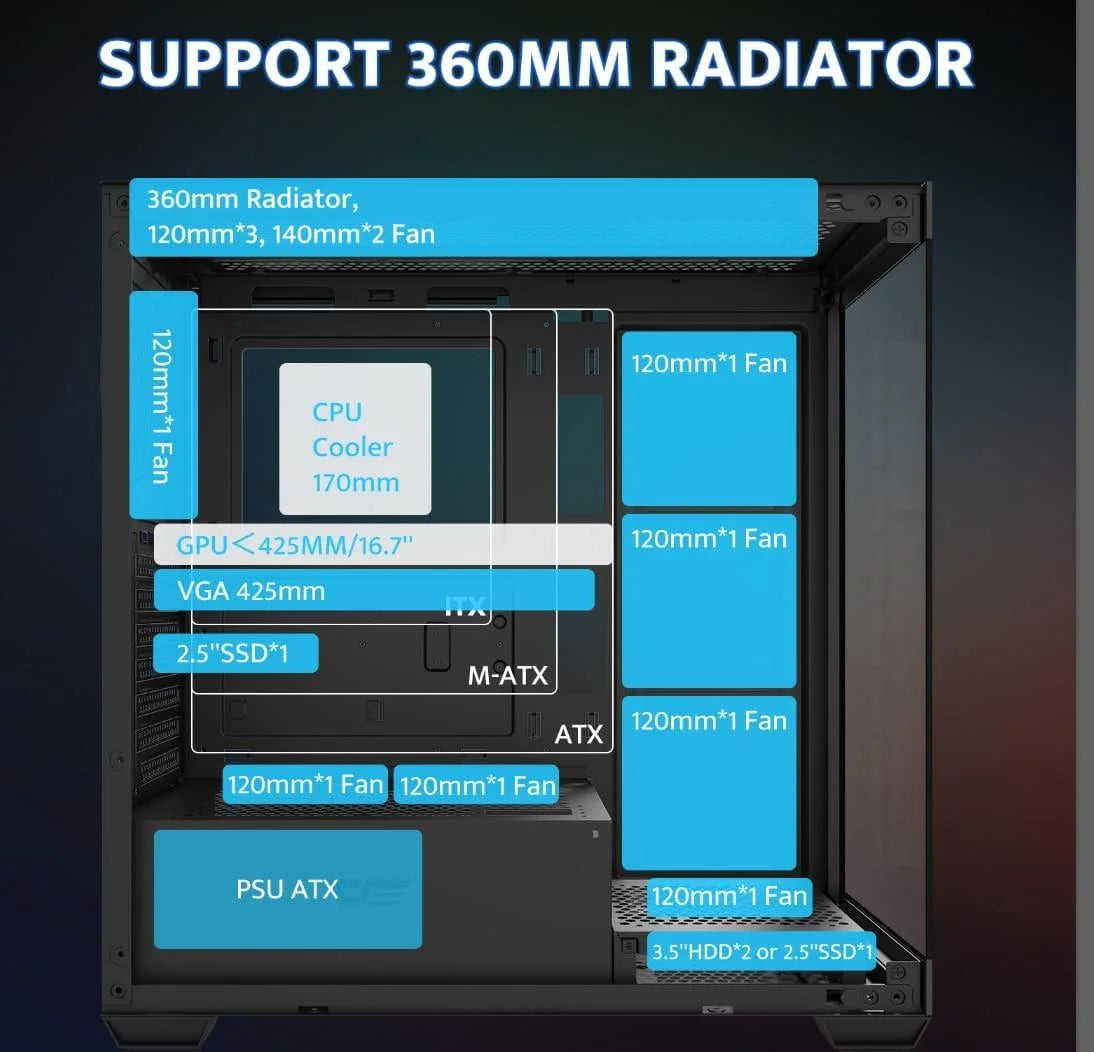 Darkflash ds900 atx mid-tower case with 6 fan argb for optimal cooling - case