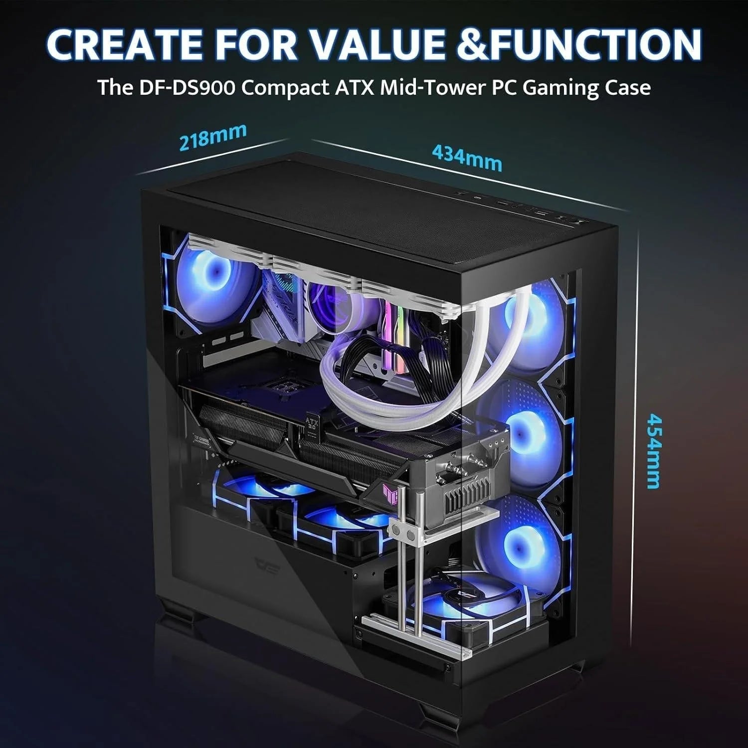Darkflash ds900 atx mid-tower case with 6 fan argb for optimal cooling - case