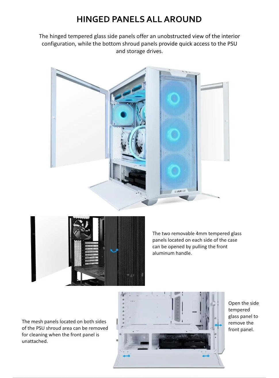 Lian li lancool 3r-w aluminum high airflow mesh front panel argb w/ 4 pwm fans w/ usb type-c - white - pc hardware