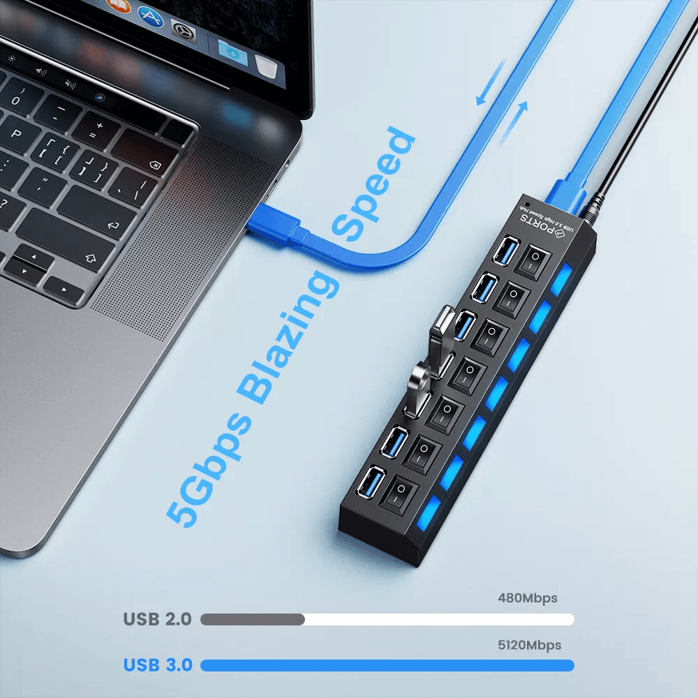 Usb 3.0 Hub Multi Usb Splitter 7 Port with Switch for Pc Home - Gameonjo