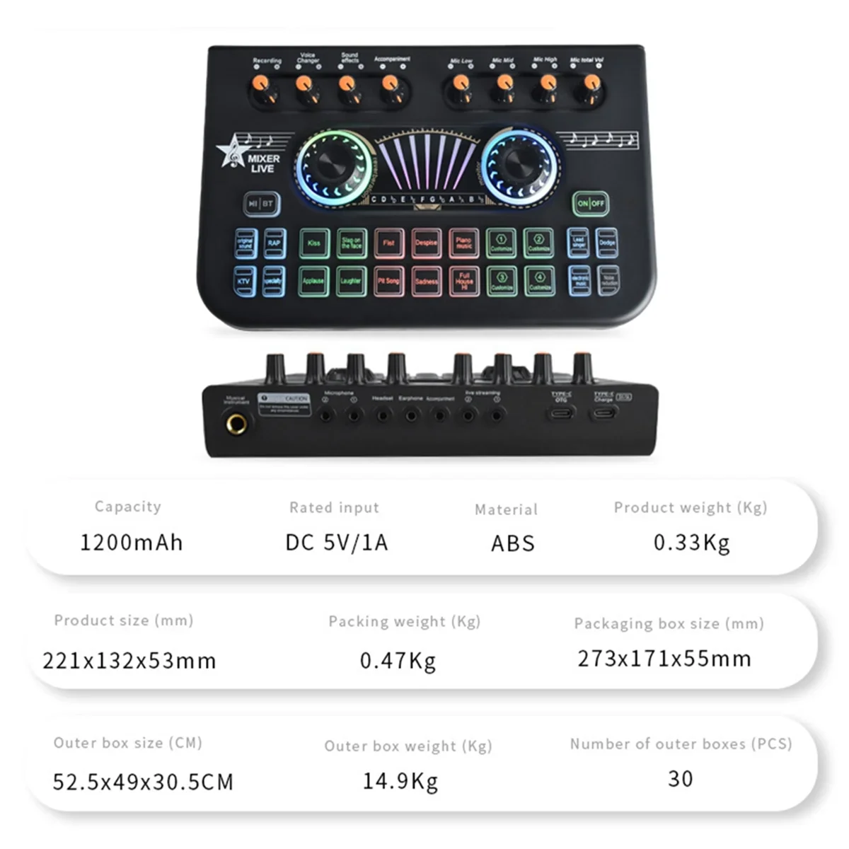 X3 Live Voice Mixer Audio Interface Console Live Microphone Sound Card for Recording Streaming Smartphone Black