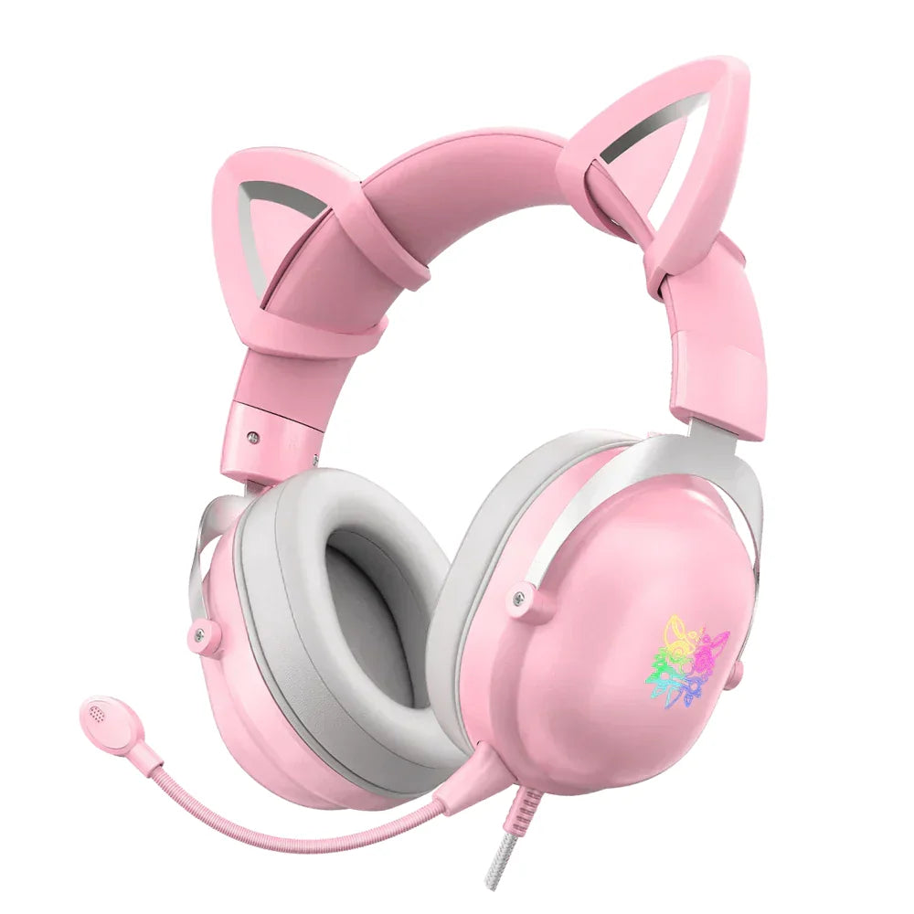 Onikuma x11 cat ears wired over ear gaming headphone - pink - headsets