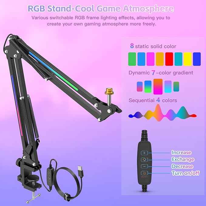 Zealsound Rgb Microphone Arm Stand,mic Arm with Rgb Light