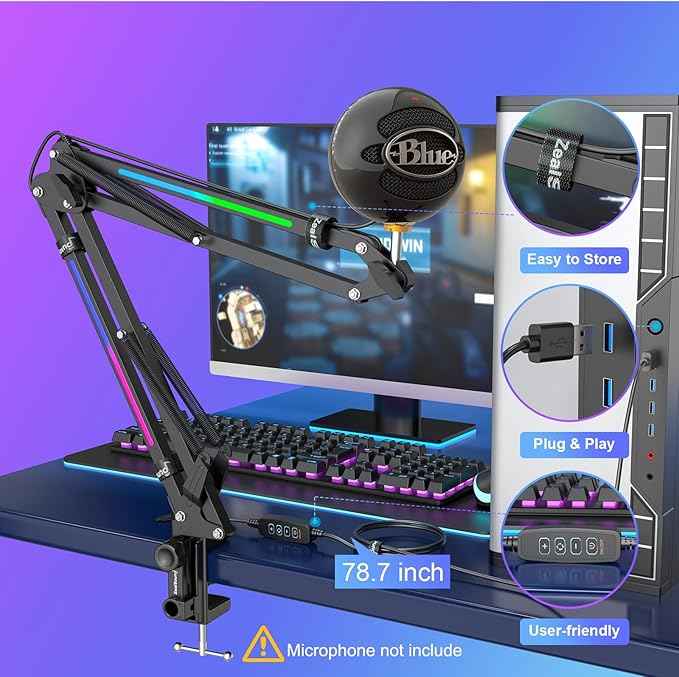 Zealsound Rgb Microphone Arm Stand,mic Arm with Rgb Light